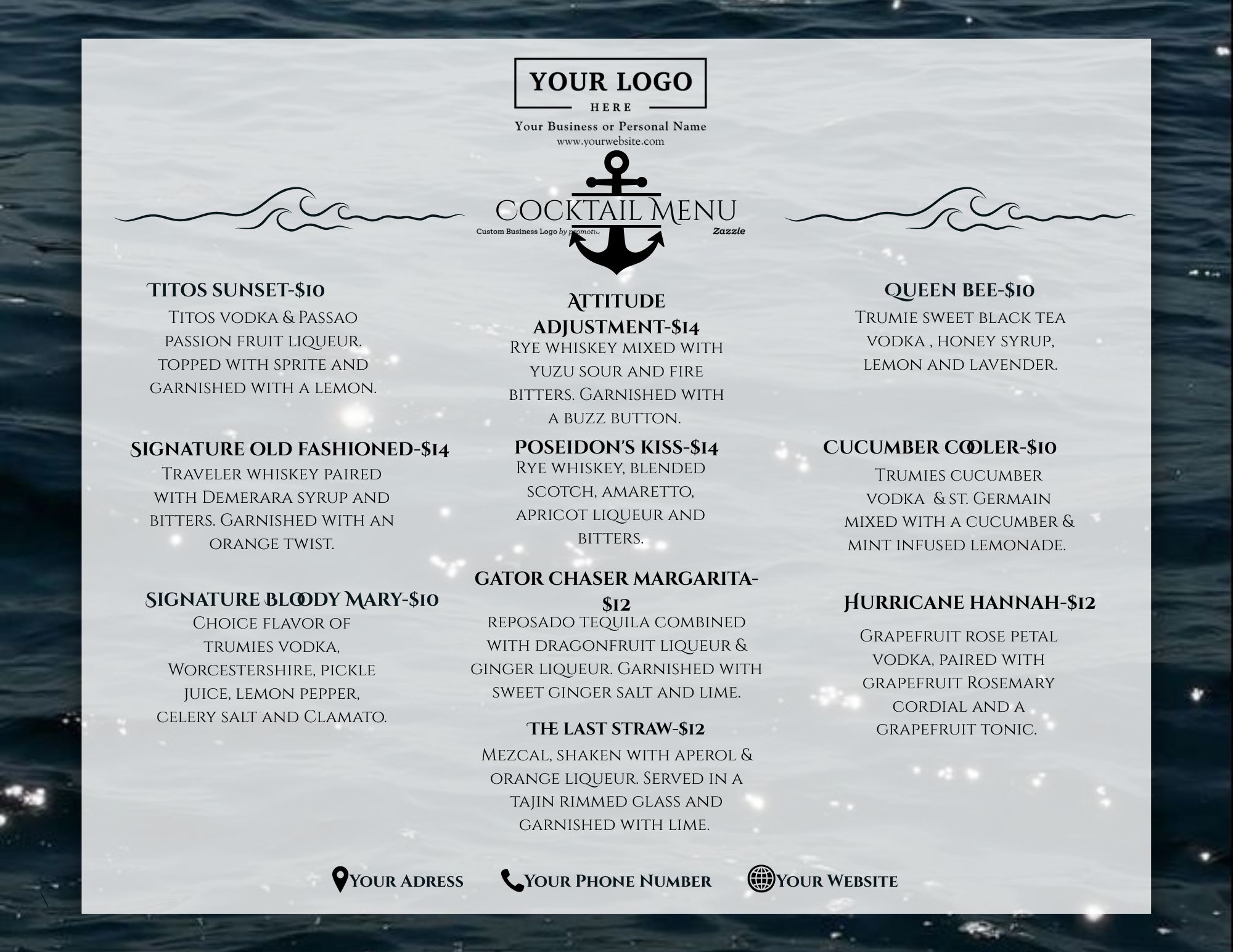 1917 cocktail menu design